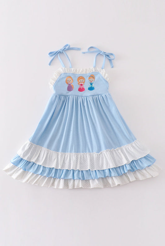 Blue Princess Embroidery Ruffle Girl’s Dress
