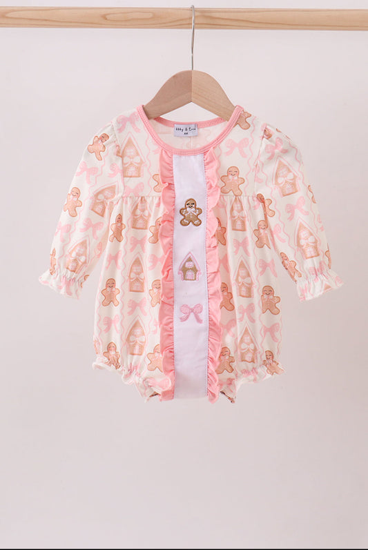 Pink Gingerbread Embroidery Ruffle Girl’s Bubble