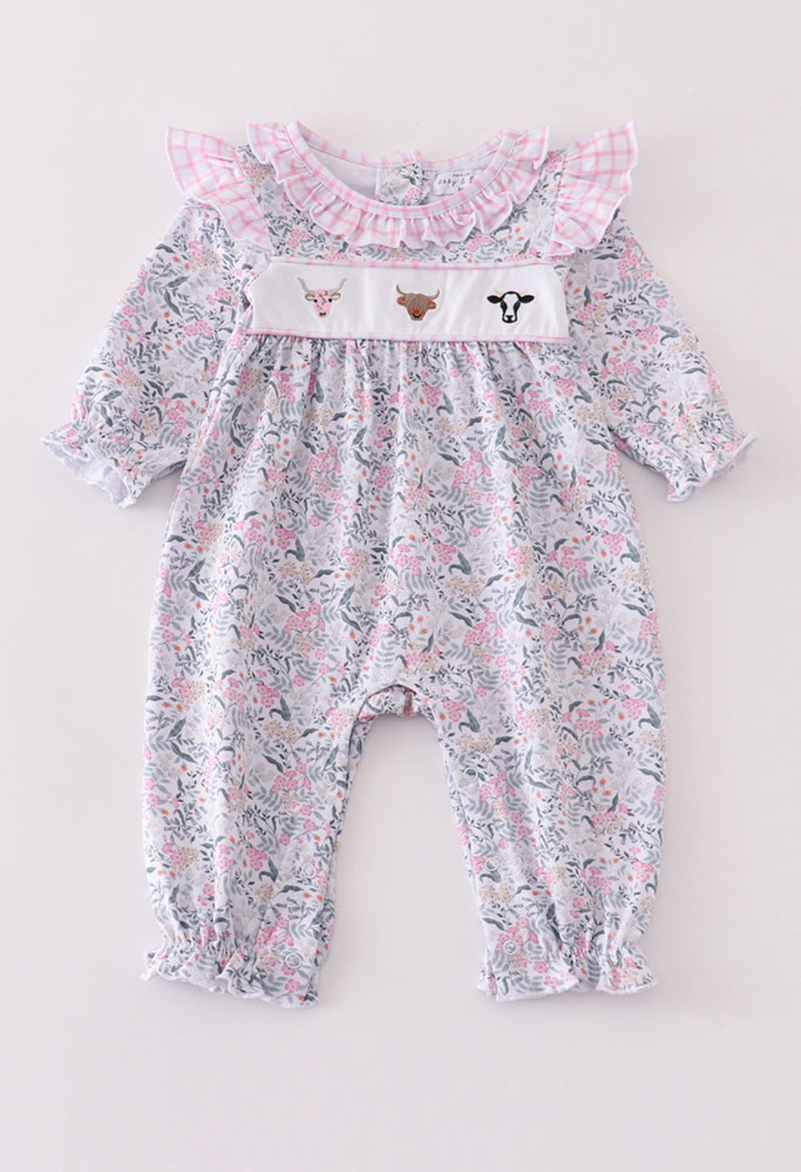 Premium Floral Print Cow Embroidery Girl’s Romper