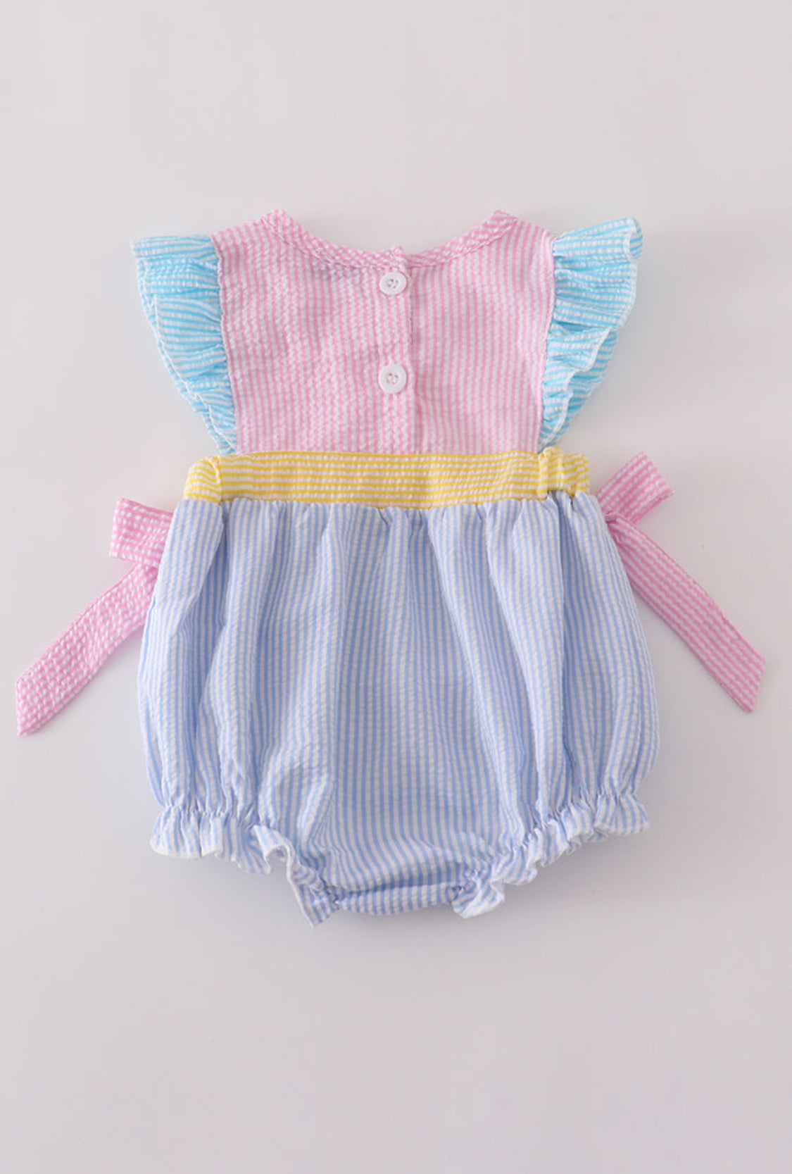 Multi Seersucker Stripe Girl’s Ruffle Bubble
