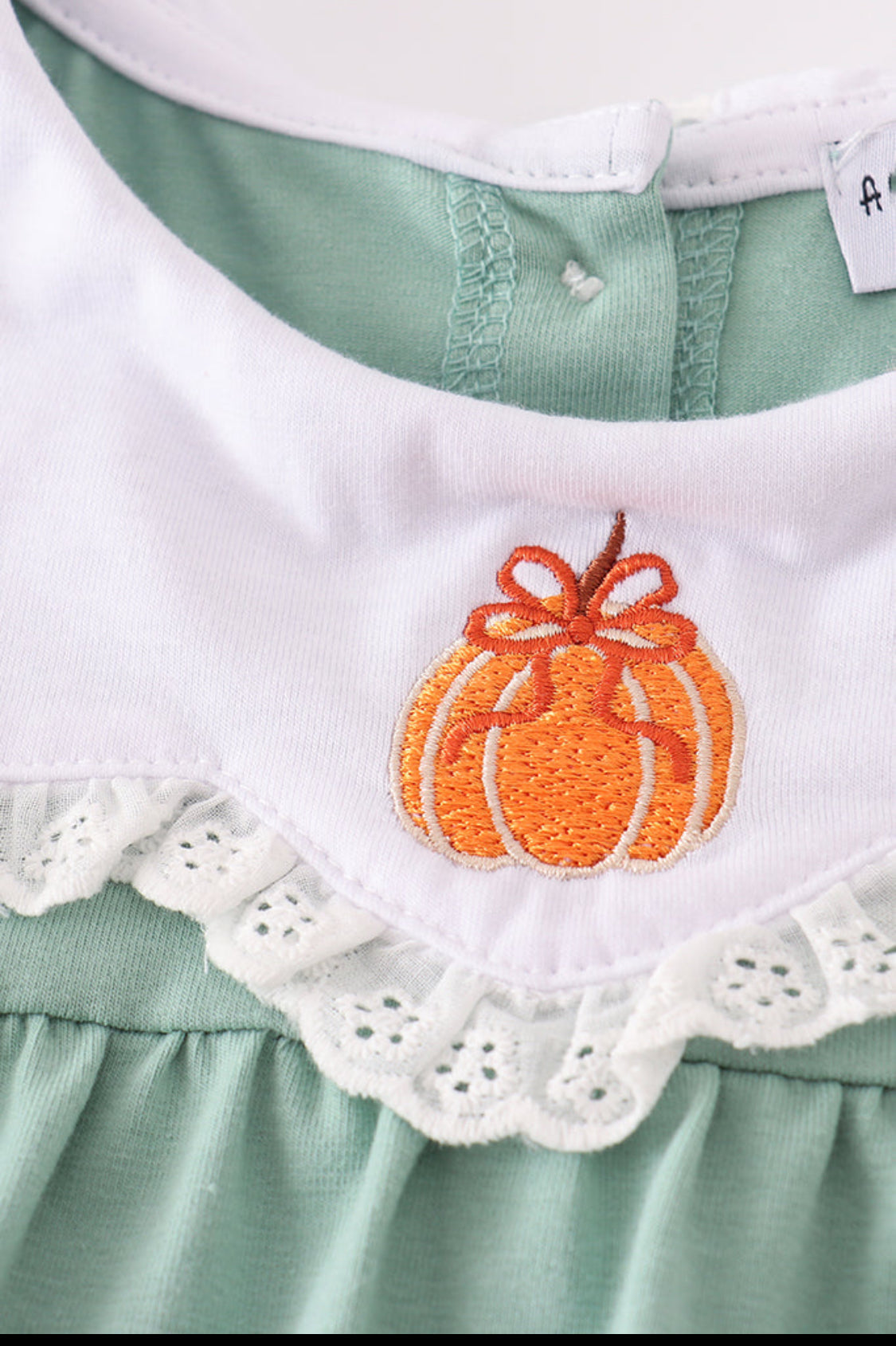 Green Pumpkin Bow Embroidery Dress