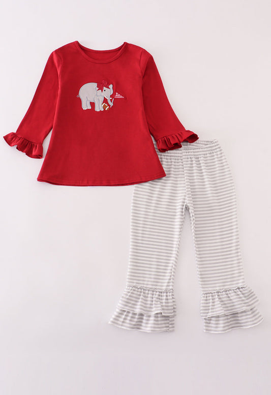 Alabama Roll Tide Elephant Appliqué Stripe Girl’s Pants Set