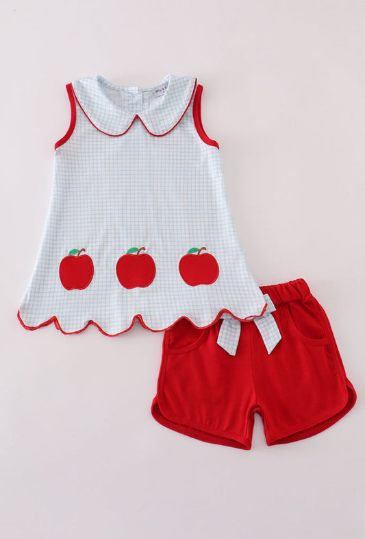 Apple Appliqué Bow Girl’s Short Set