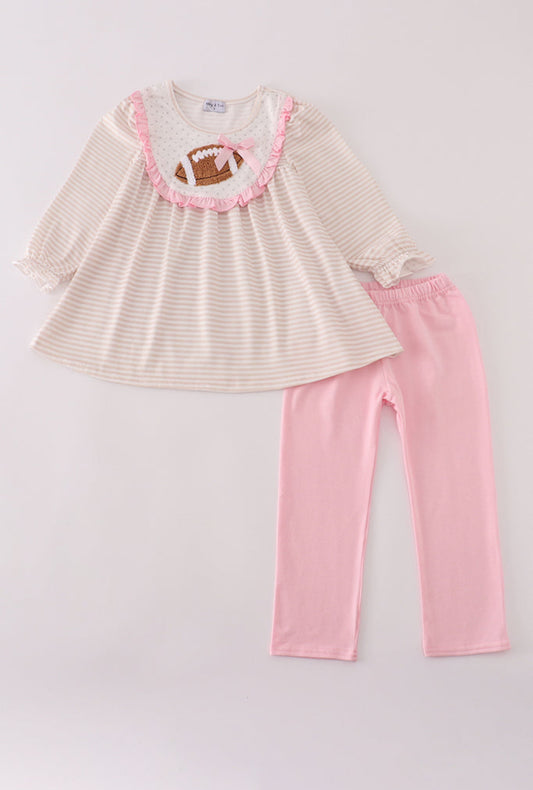 Pink Football French Knot Ruffle Stripe Girl’s Pants Set