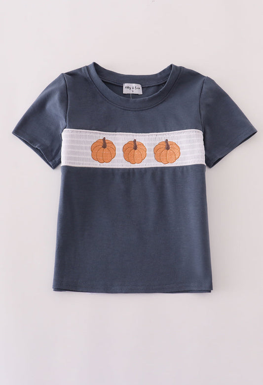 Navy Embroidery Unisex Smocked Top
