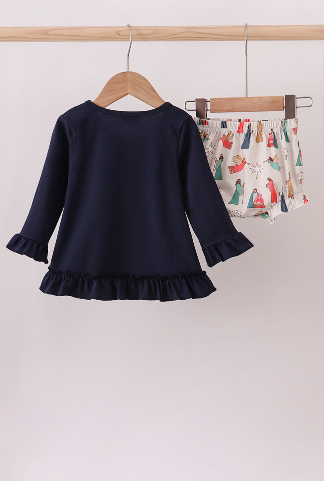 Navy Nativity French Knot Girl’s Bloomer Set