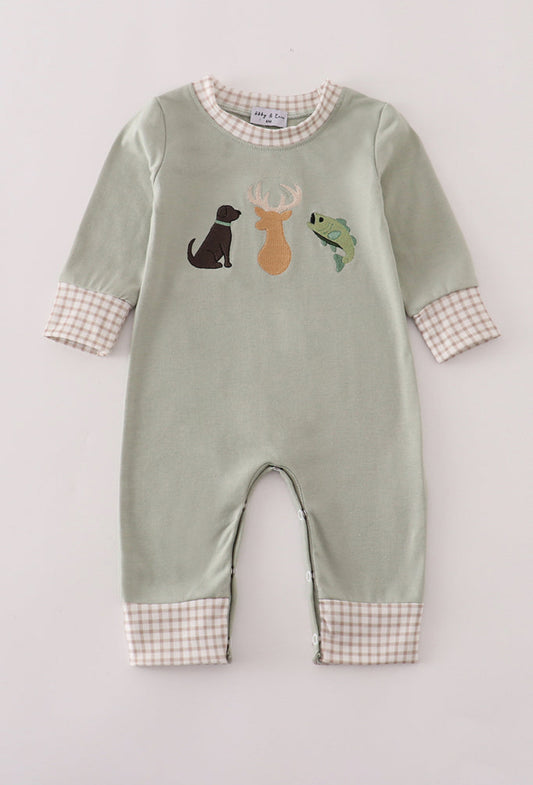 Blue Dog Deer Embroidery Boy’s Romper