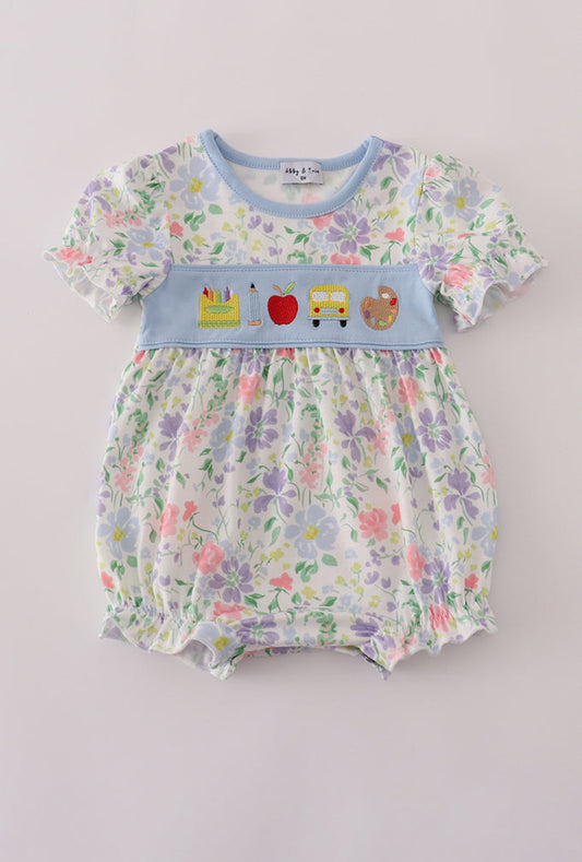 Floral Print Crayon Apple Embroidery Girl’s Bubble