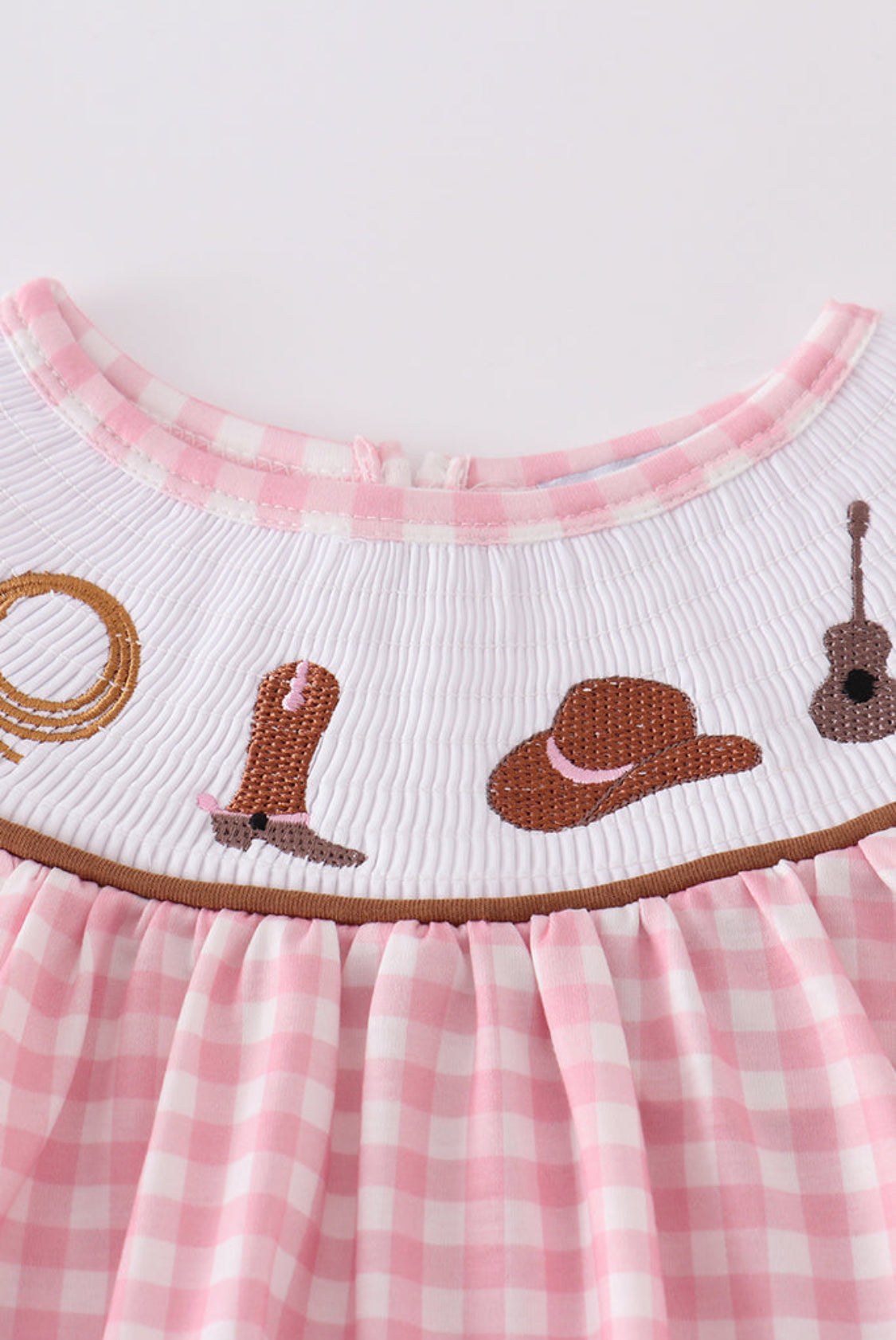 Pink Western Embroidery Smocked Girl Set