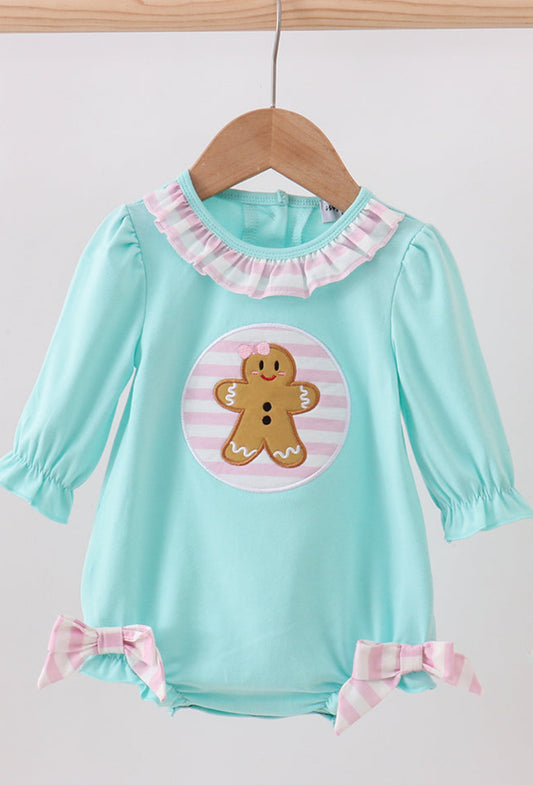 Blue Gingerbread Appliqué Ruffle Girl’s Bubble