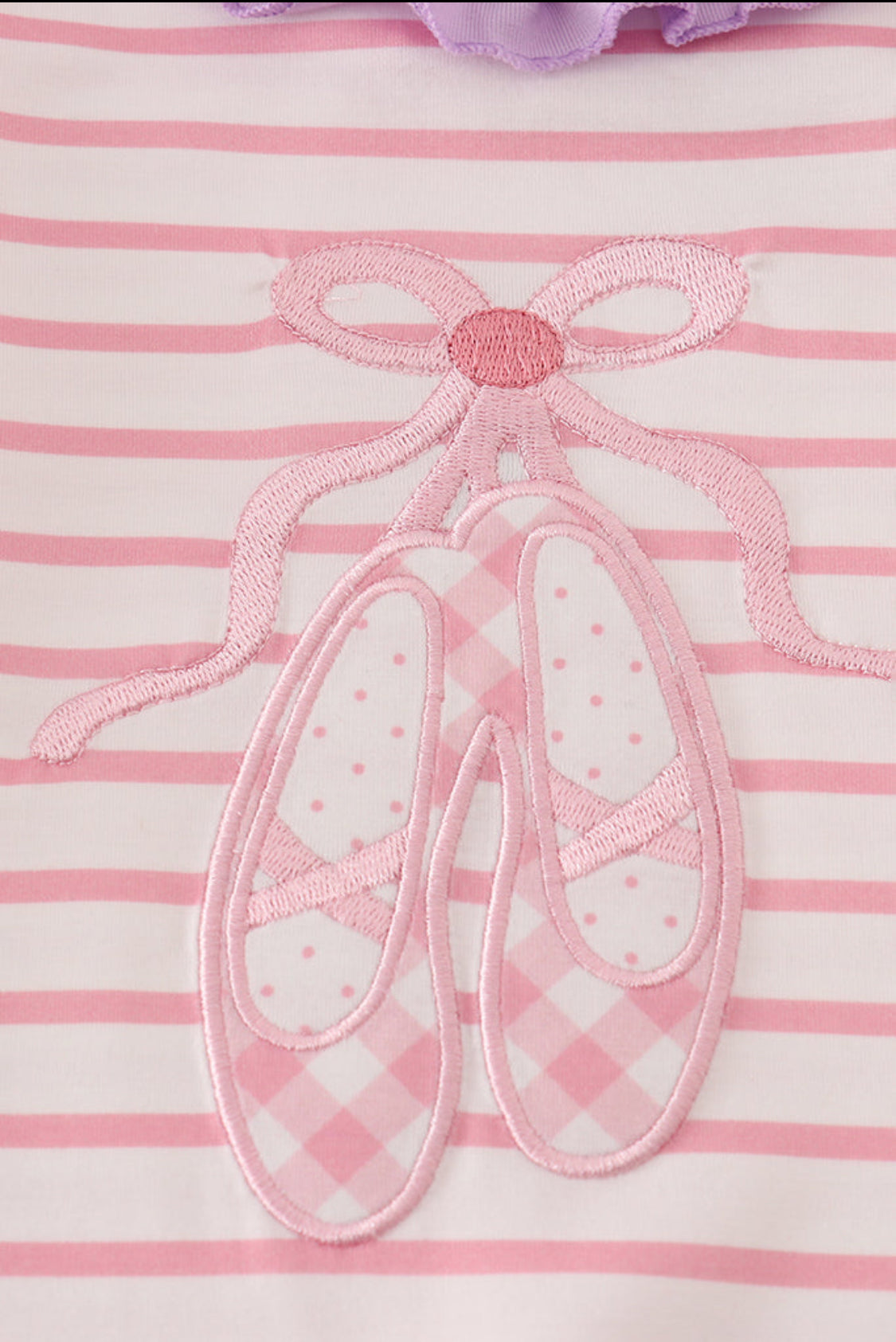 Purple Ballet Shoes Embroidery Ruffle Stripe Girl’s Romper