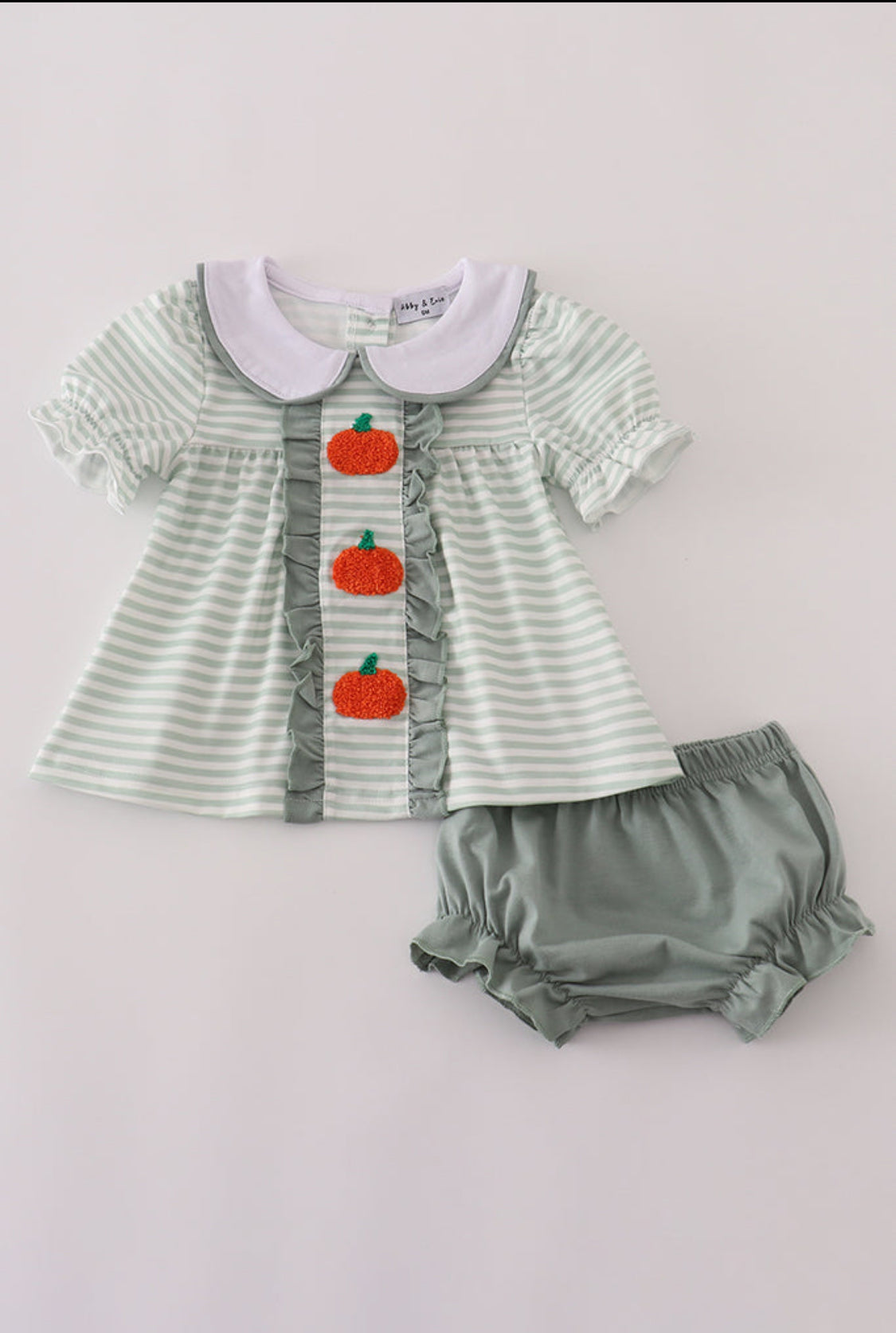 Sage Stripe French Knot Girl’s Bloomer Set