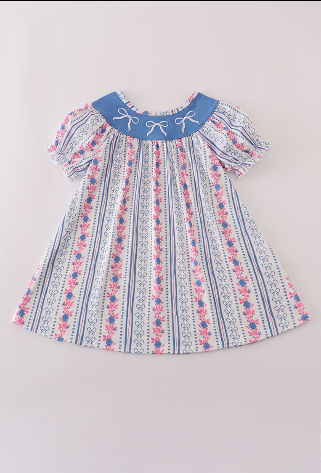 Blue Bow Embroidery Dress