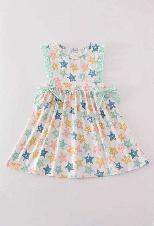Blue Seashell Bow Ruffle Girl’s Dress