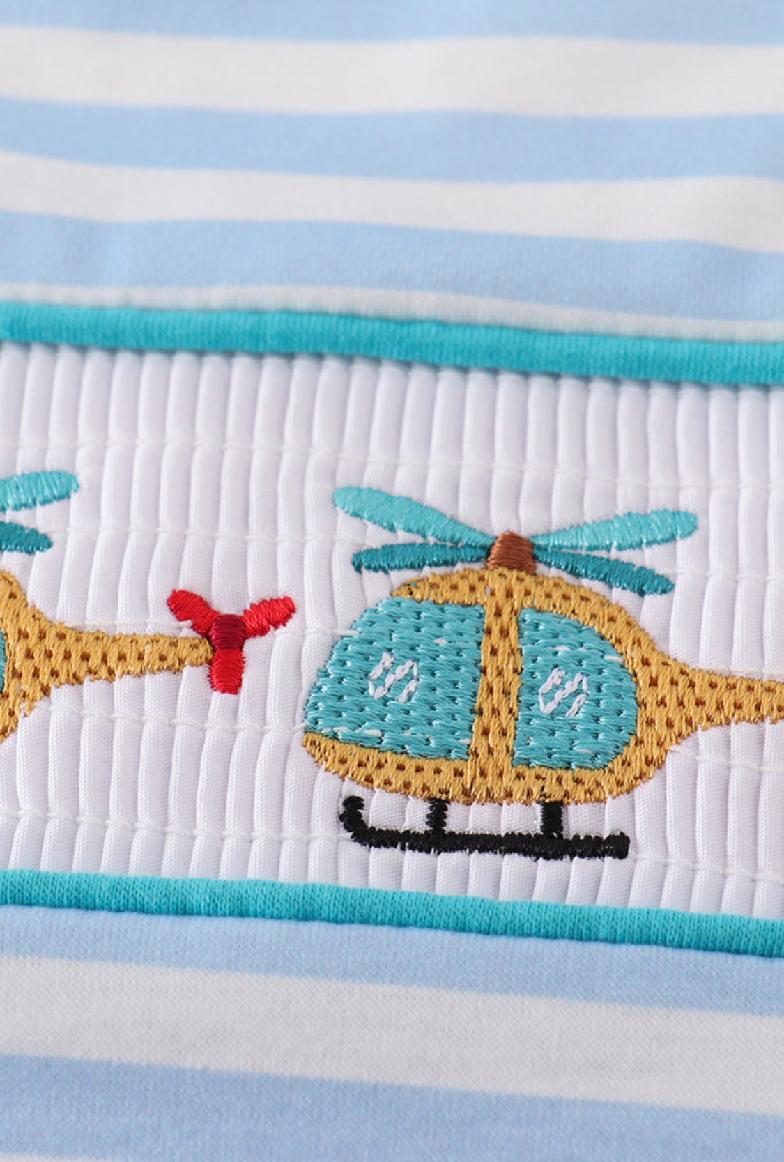 Blue Stripe Helicopter Embroidery Smocked Boy’s JonJon