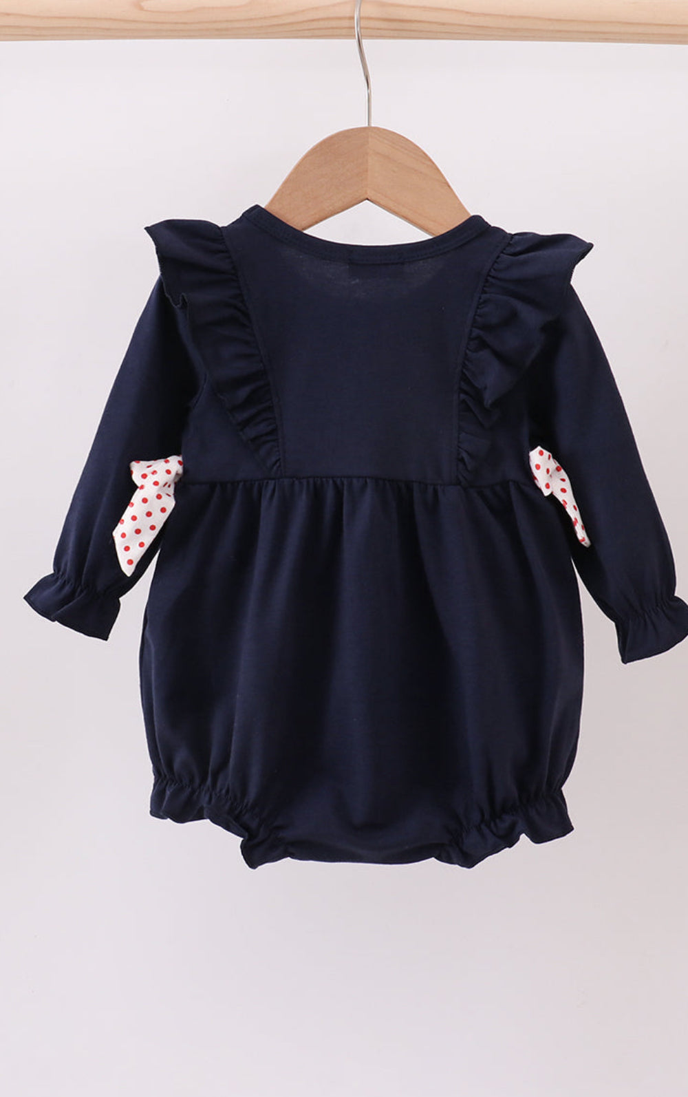 Navy Christmas Santa Cookie Milk Embroidery Ruffle Girl’s Bubble
