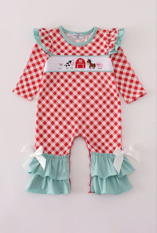 Red Farm Smocked Ruffle Girl’s Romper