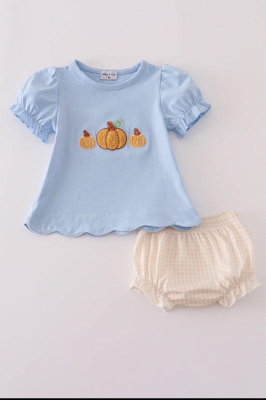 Blue Pumpkin French Knot Girl’s Bloomer Set