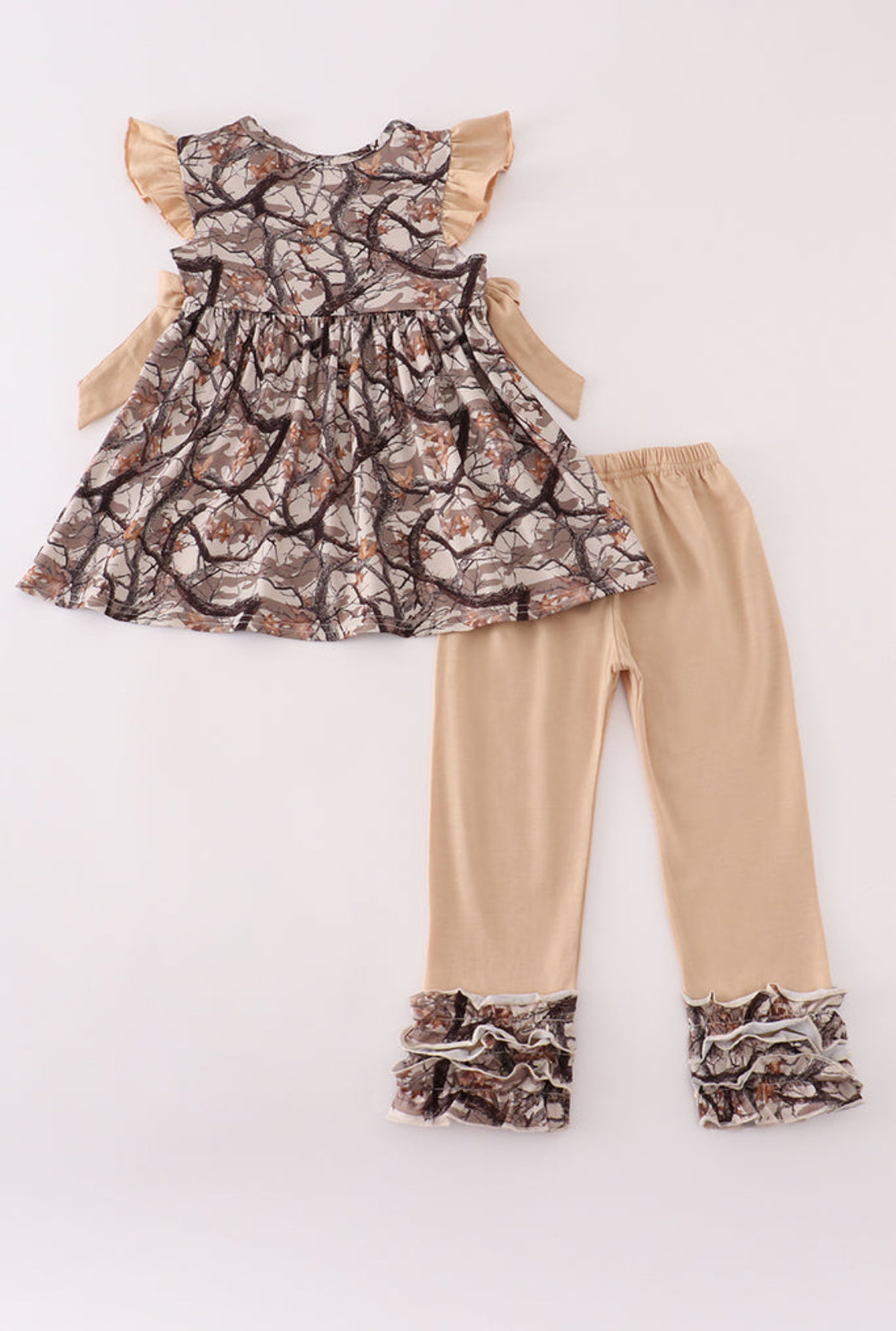 Hunting Dog Deer Duck Embroidery Ruffle Girl’s Pants Set