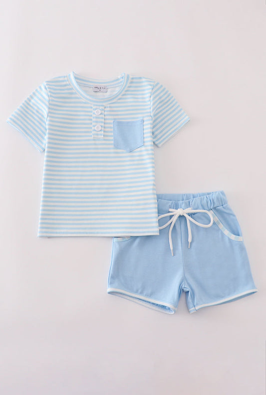Blue Stripe pocket Boy’s Short Set