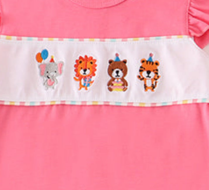 Pink Animals Birthday Embroidery Girl Set