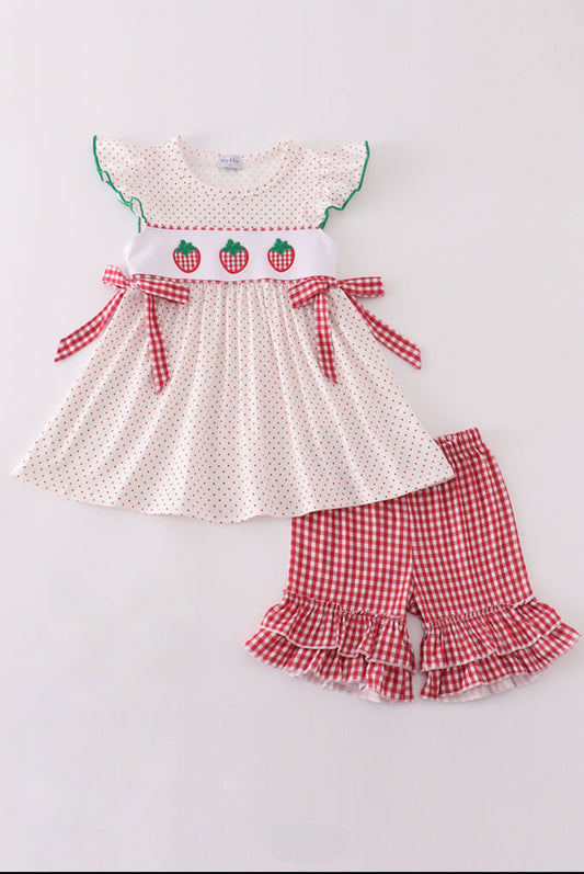 Strawberries Appliqué Girl’s Set