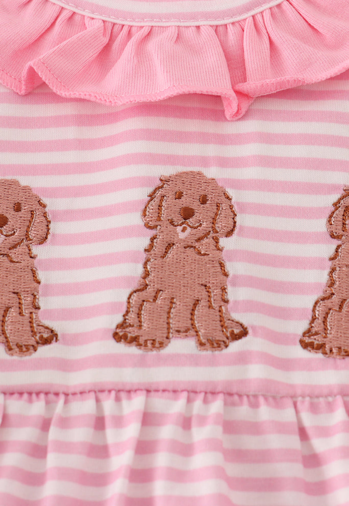 Pink Stripe Puppy Embroidery Ruffle Girl Bubble