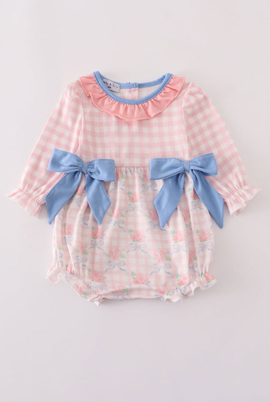 Pink Floral Print Ruffle Girl’s Bow Bubble