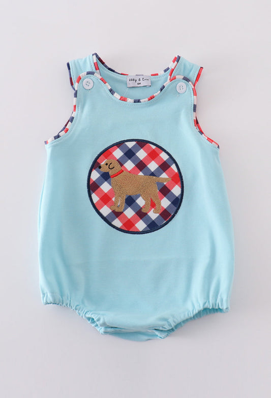 Blue Puppy Gingham Appliqué Boy’s Bubble