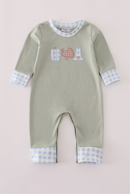 Sage Pumpkin Turkey Applique Boy’s Romper