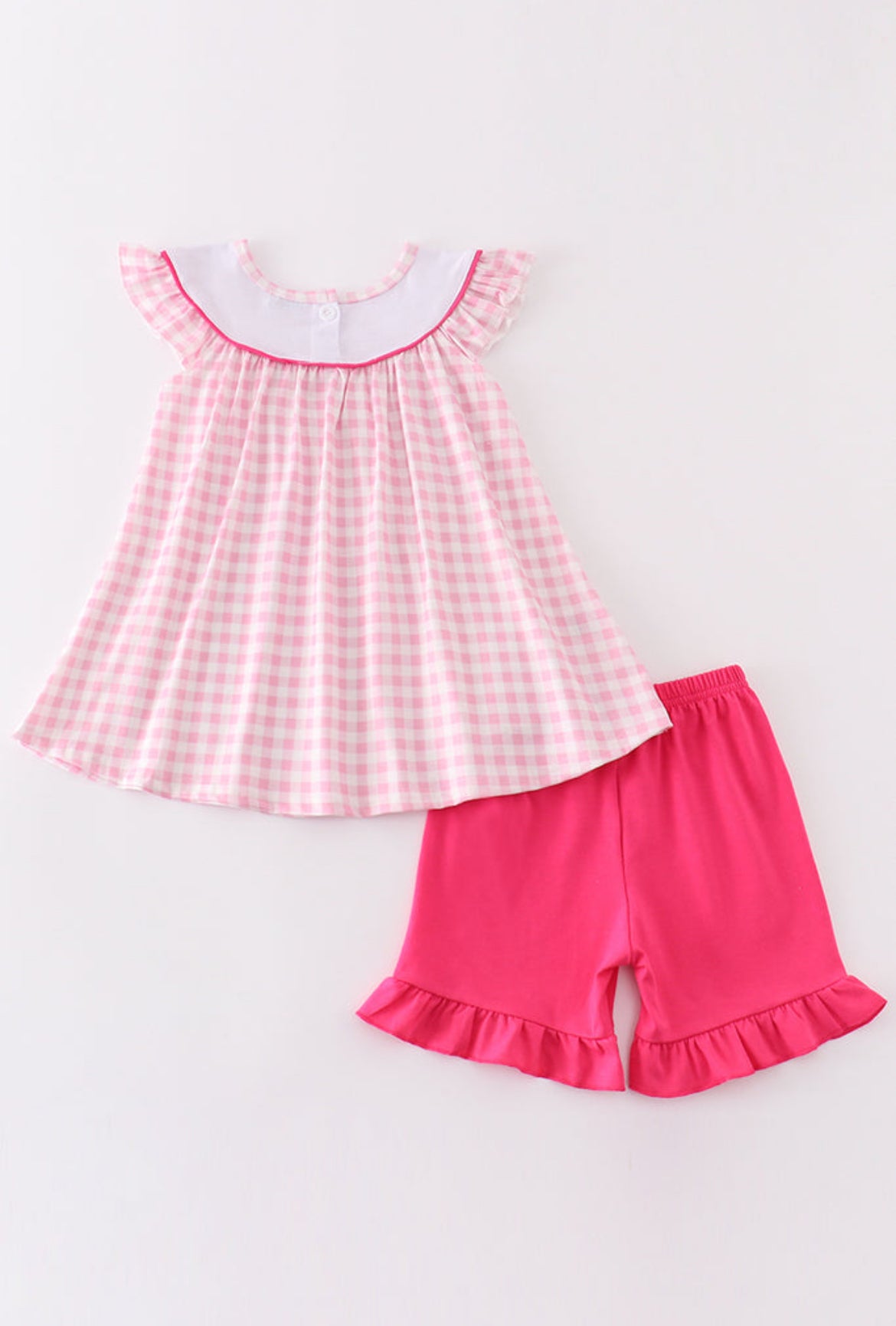 Girl’s Pink Barbie Embroidered Gingham Short Set