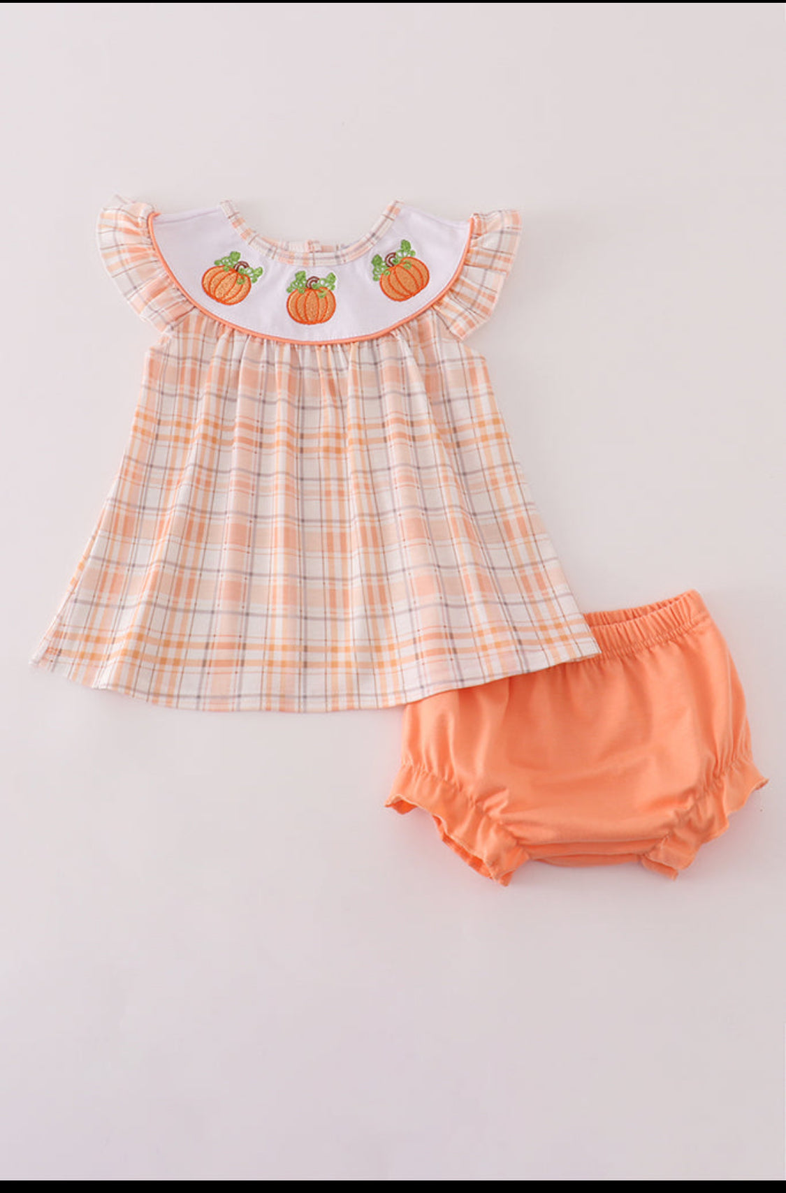 Orange Pumpkin Embroidery Plaid Girl’s Bloomer Set