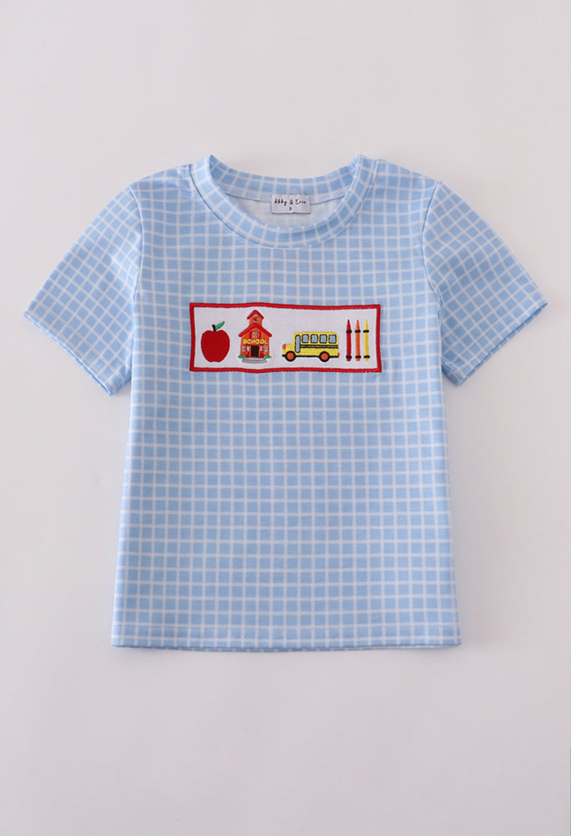Blue Apple Bus Embroidery Plaid Boy’s Top