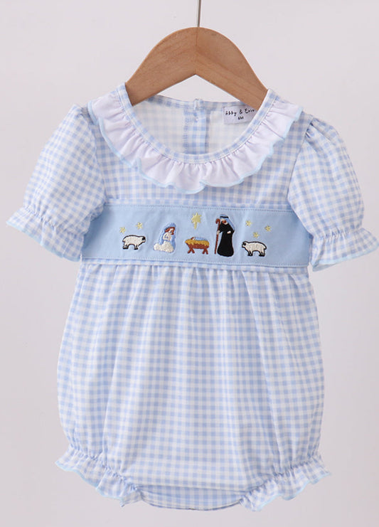 Blue Nativity Embroidery  Girl’s Bubble