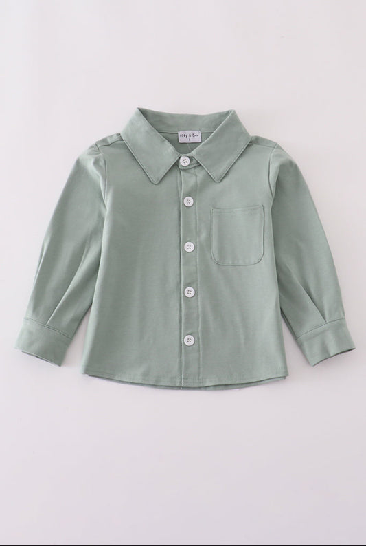 Sage Button Down Boys Top