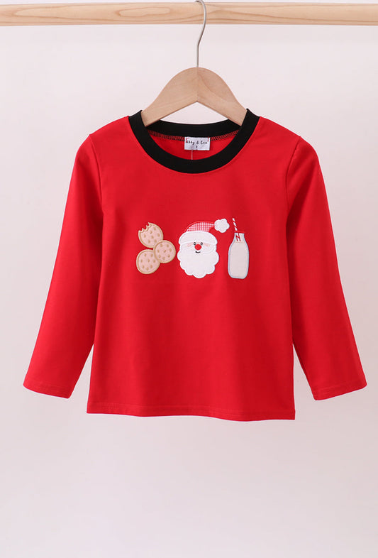 Red Santa Claus Biscuit Milk Appliqué Unisex Top
