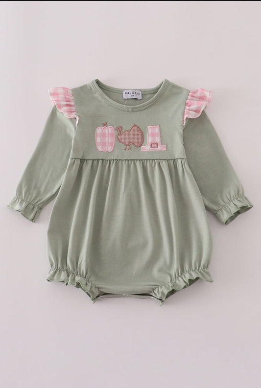 Pink Pumpkin Turkey Applique Ruffle Girl’s Bubble