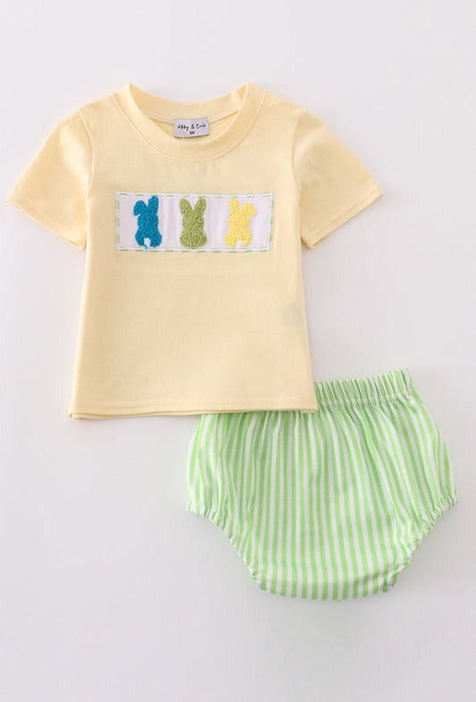 Green Easter Bunny French Knot Boy’s Bloomer Set