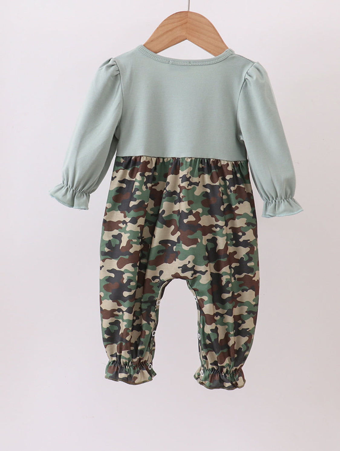 Camouflage Santa Claus Appliqué Ruffle Girl’s Romper