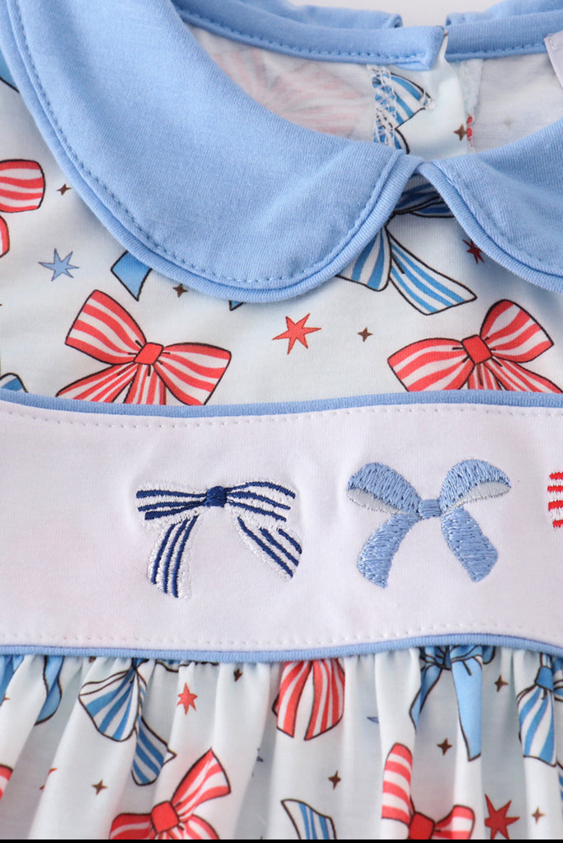 Bow Trellis Print Embroidery Girl’s Short Set