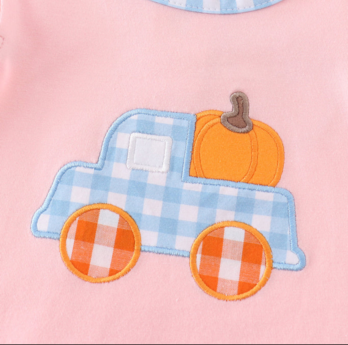 Pink Truck Pumpkin Embroidery Girl Romper
