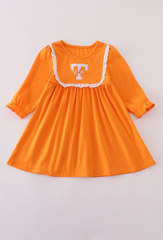 Orange Tennessee Go Vols Embroidery Ruffle Dress