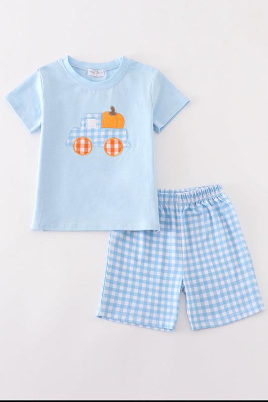 Blue Truck Pumpkin Embroidery Boy Set