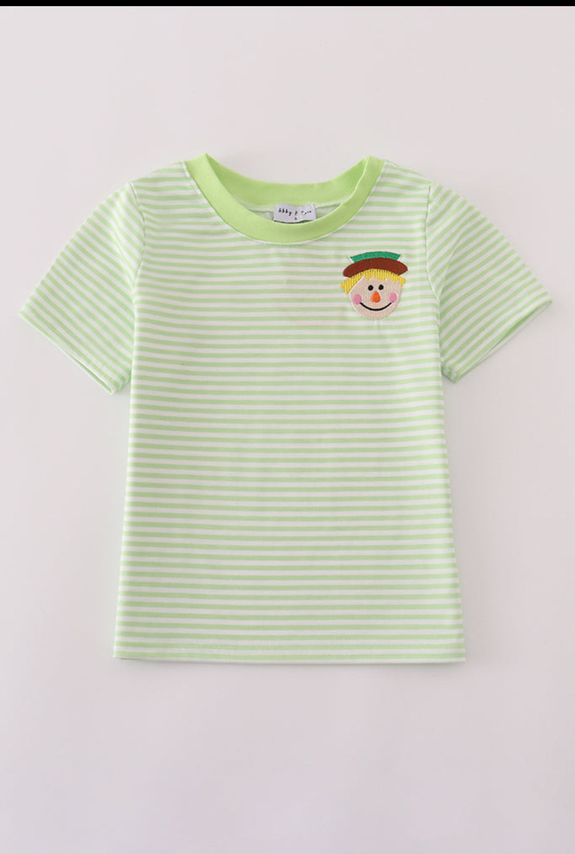 Green Scarecrow Embroidery Stripe Boy’s Top