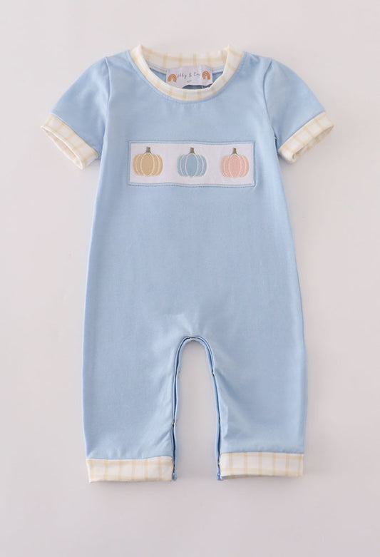 Blue Embroidery Unisex Romper
