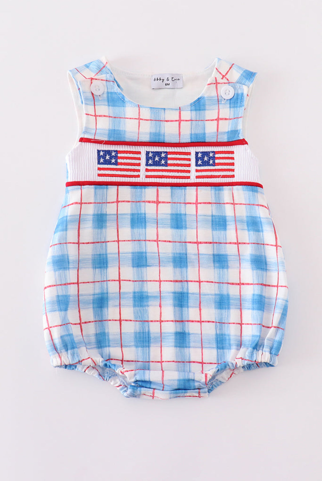 Flag Embroidery Smocked Plaid Boy Bubble