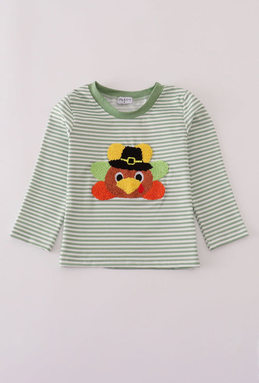 Green Turkey French Knot Stripe Boy’s Top