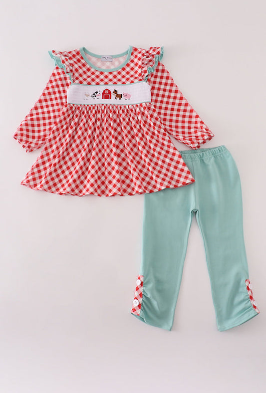 Red Farm Smocked Ruffle Girl’s Pants Set