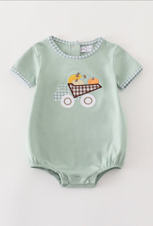 Sage Truck Pumpkin Embroidery Boy Bubble