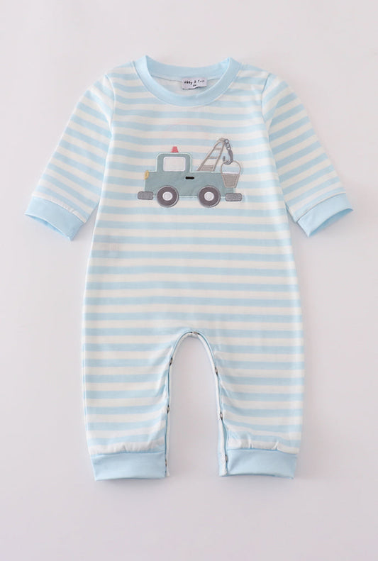 Blue Crane Appliqué Stripe Boy’s Romper